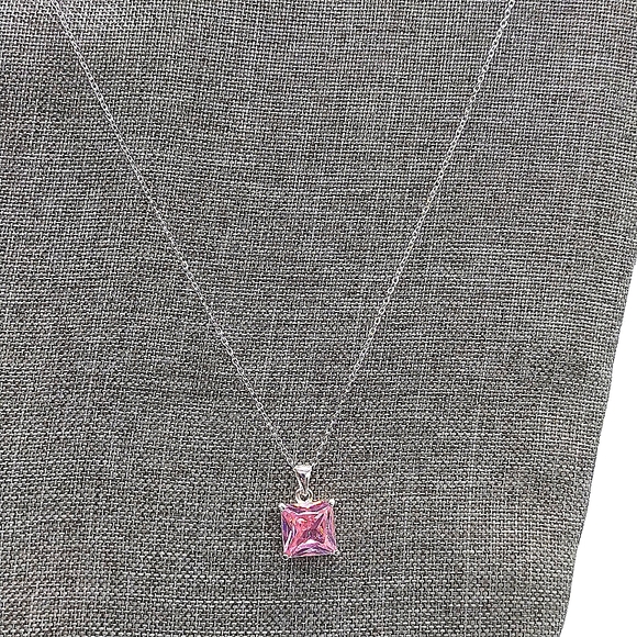 10CTW Millennia Princess Cut Pink Cubic Zirconia Crystal 18" Pendant Necklace - Picture 6 of 7